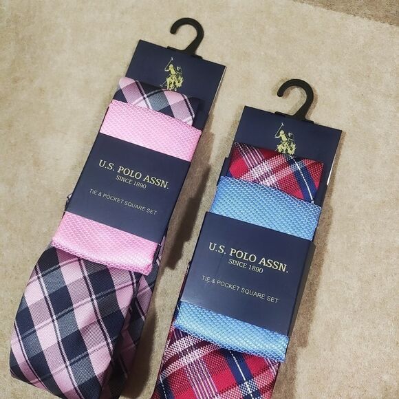 U.S. Polo Assn. Pink and Blue Tie & Pocket Square Handkerchief Set #J - Picture 3 of 3